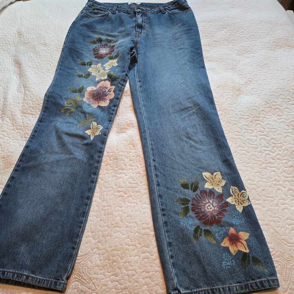 You & Me Jeans Size 14 Floral Pattern 5-pocket Style Boho Naturecore Cottagecore